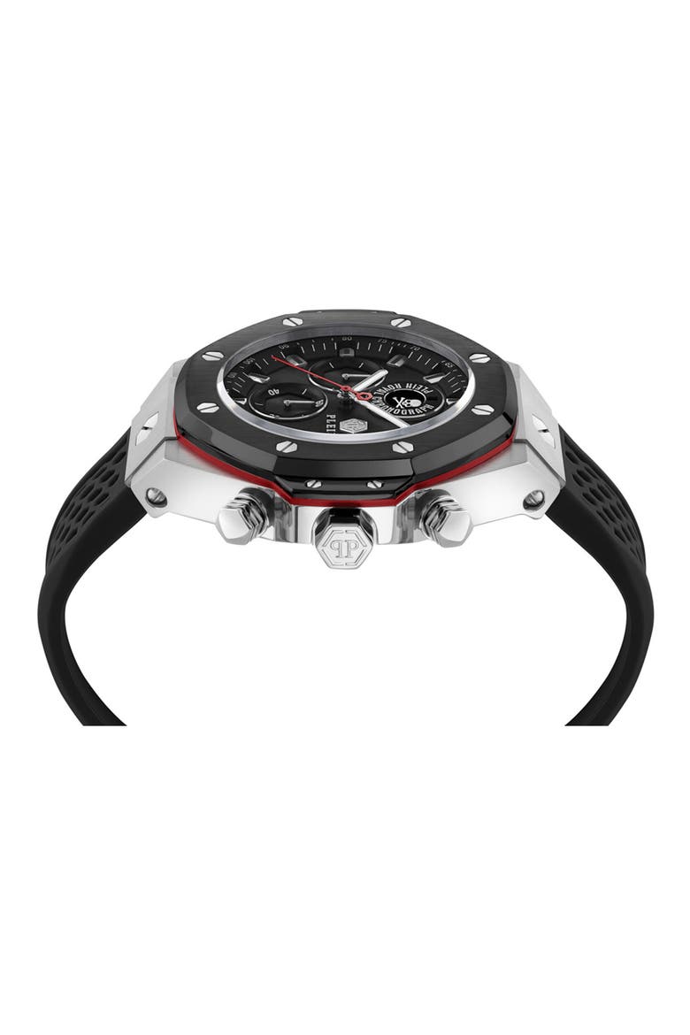 Plein Chrono Royal Chronograph Silicone Strap Watch, Alternate, color, BLACK