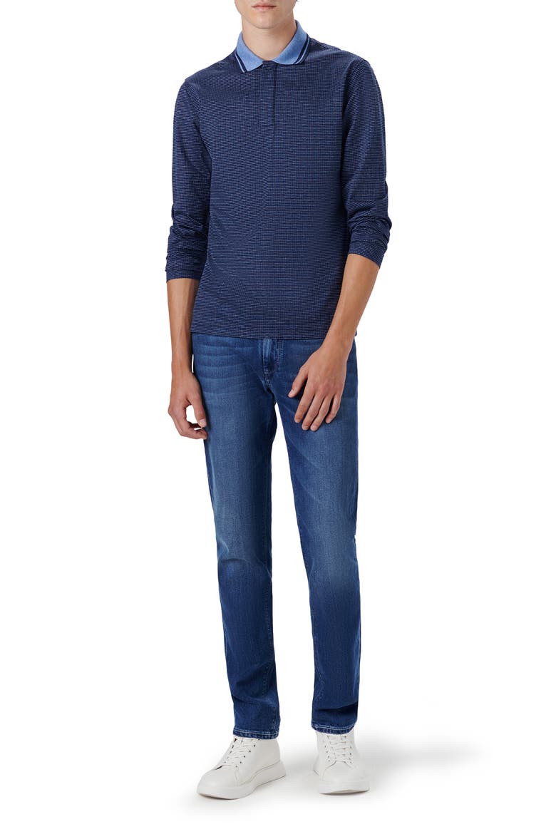 OoohCotton® Pin Check Long Sleeve Polo Shirt, Alternate, color, NAVY