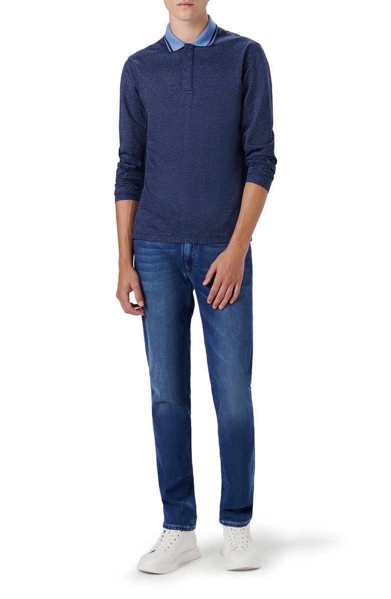 Bugatchi OoohCotton<sup>®</sup> Pin Check Long Sleeve Polo Shirt, Alternate, color, Navy