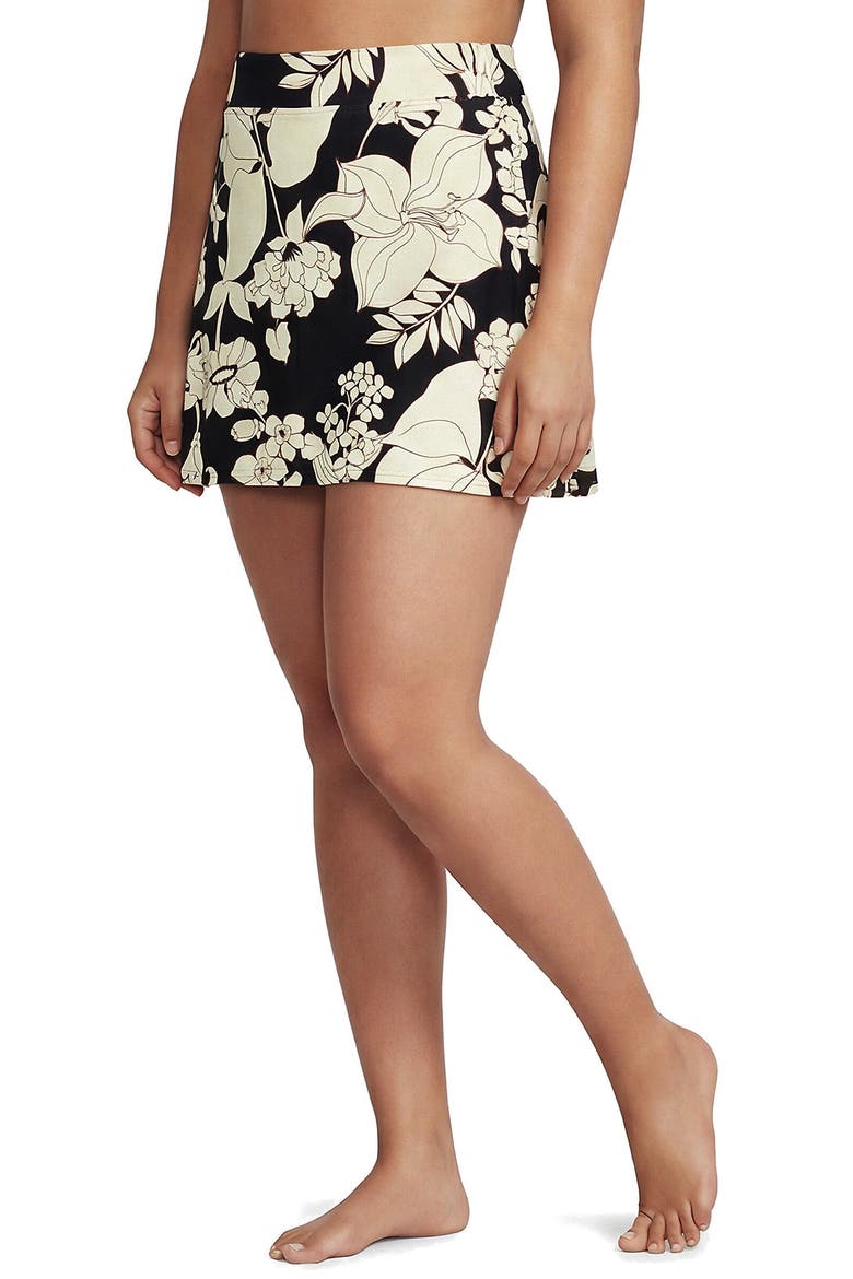 Plus Size Tummy Control Swim Skirt, Alternate, color, Black/Egret Lilies