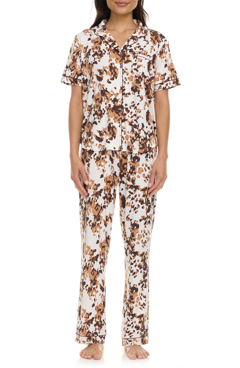 Flora By Flora Nikrooz Gabriella Short Sleeve Button-Up Shirt & Pants Pajamas, Main, color, Choc