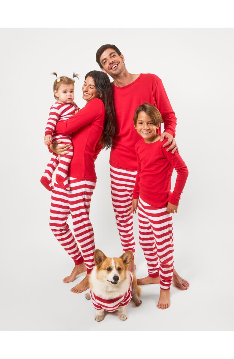 Leveret Two-Piece Striped Cotton Matching Family Holiday Pajamas, Alternate, color, Solid Red Top & Striped Pant