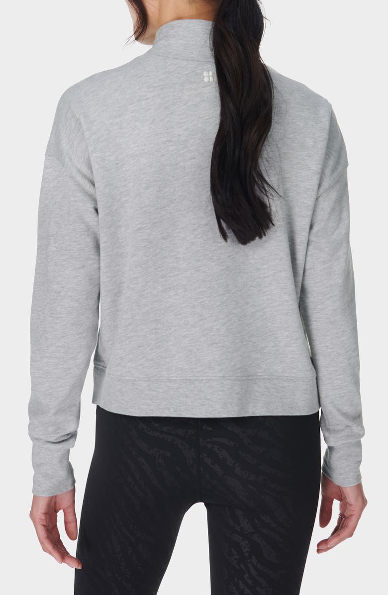 Sweaty Betty After Class Cotton Turtleneck Crop Sweatshirt, Alternate, color, Light Grey Marl