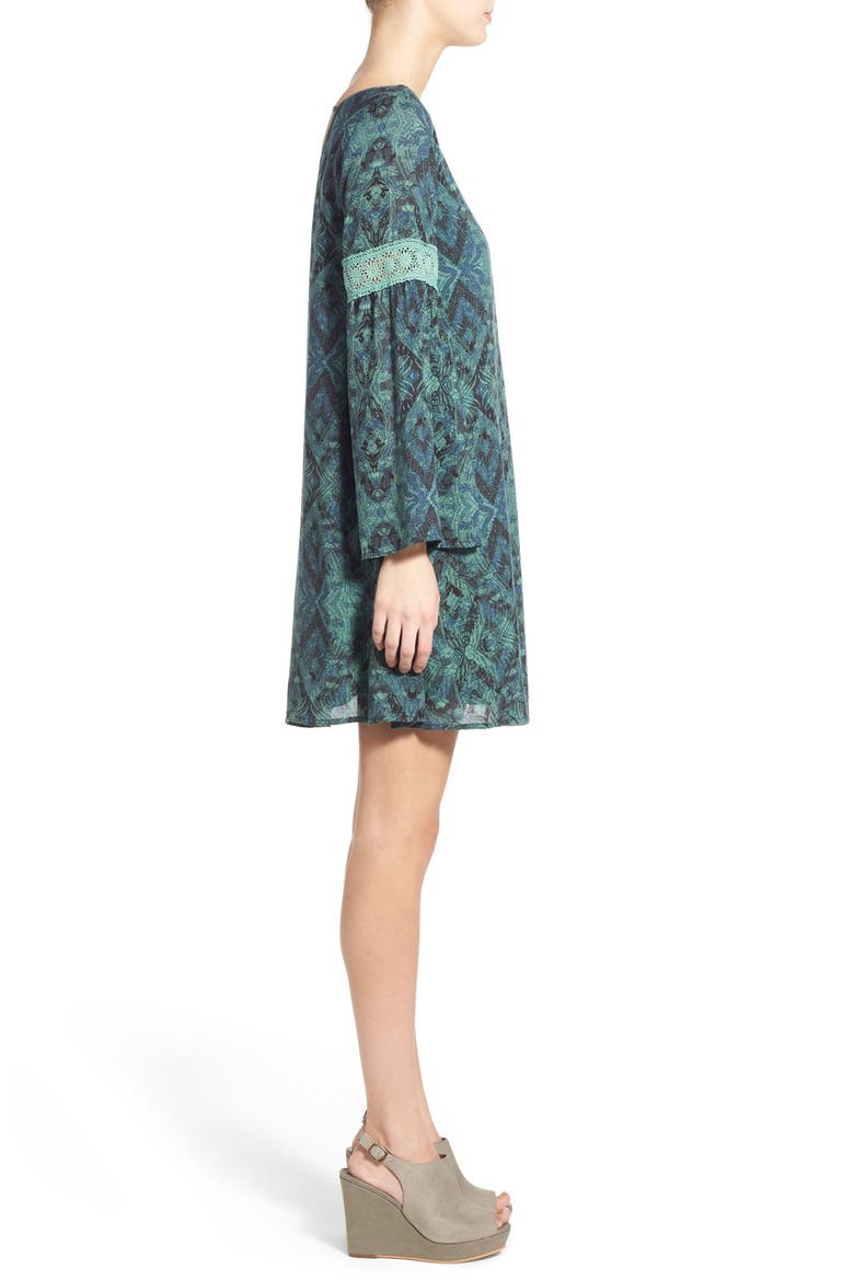 Print Bell Sleeve Shift Dress, Alternate, color, GREEN FELDSPAR WANDERING