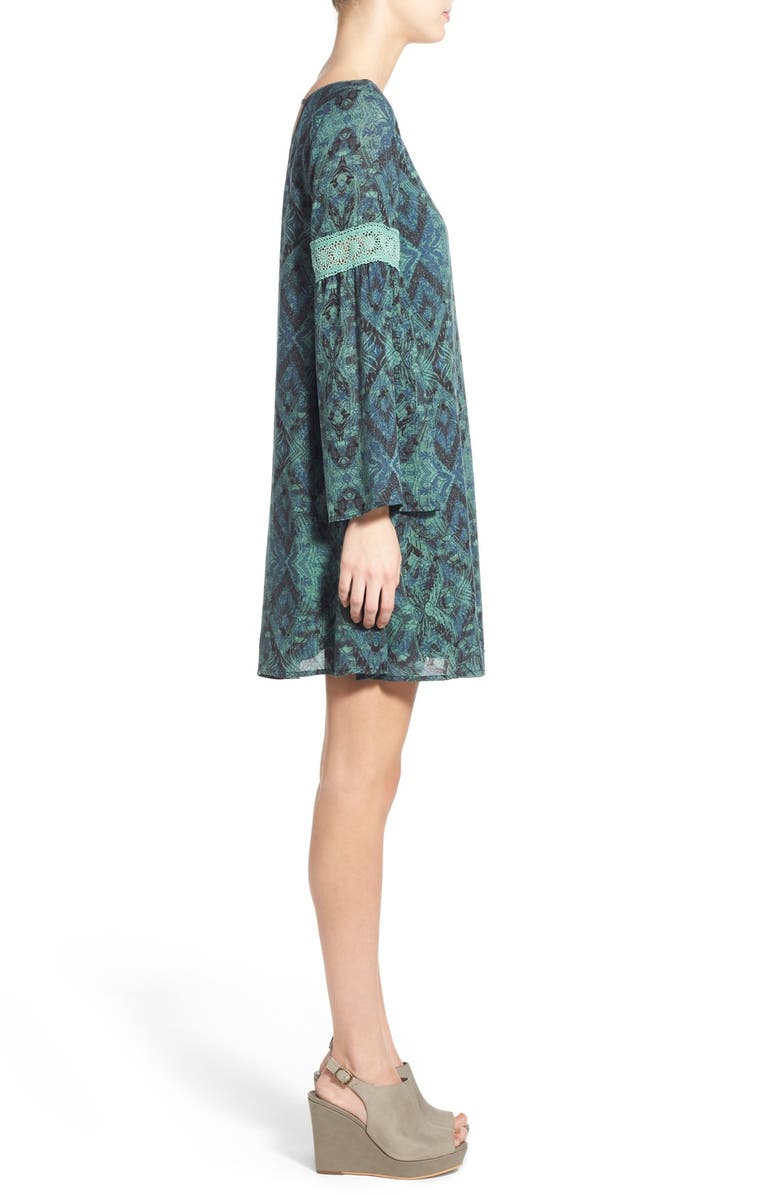 Sun & Shadow Print Bell Sleeve Shift Dress, Alternate, color, 