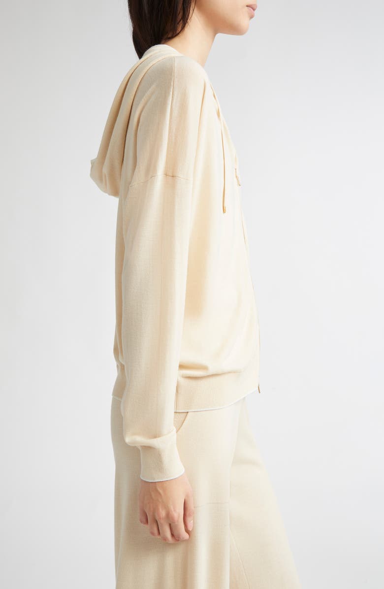 Eleventy Merino Wool Zip Hoodie, Alternate, color, Beige And White