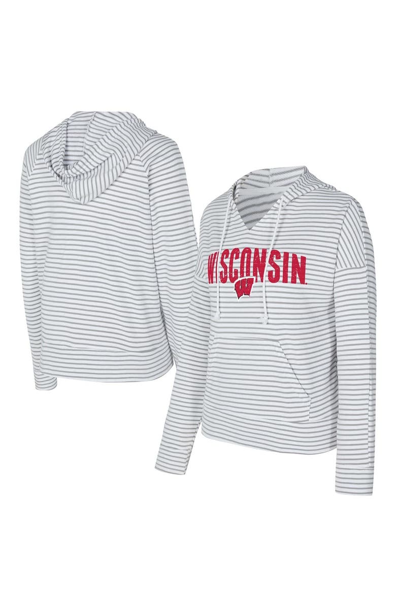 CONCEPTS SPORT Men's Concepts Sport  White/Gray Wisconsin Badgers French Terry Striped V-Neck Pullover Hoodie, Main, color, White