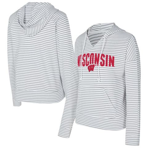 Men's Concepts Sport  White/Gray Wisconsin Badgers French Terry Striped V-Neck Pullover Hoodie