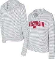 CONCEPTS SPORT Men's Concepts Sport White/Gray Wisconsin Badgers French Terry Striped V-Neck Pullover Hoodie