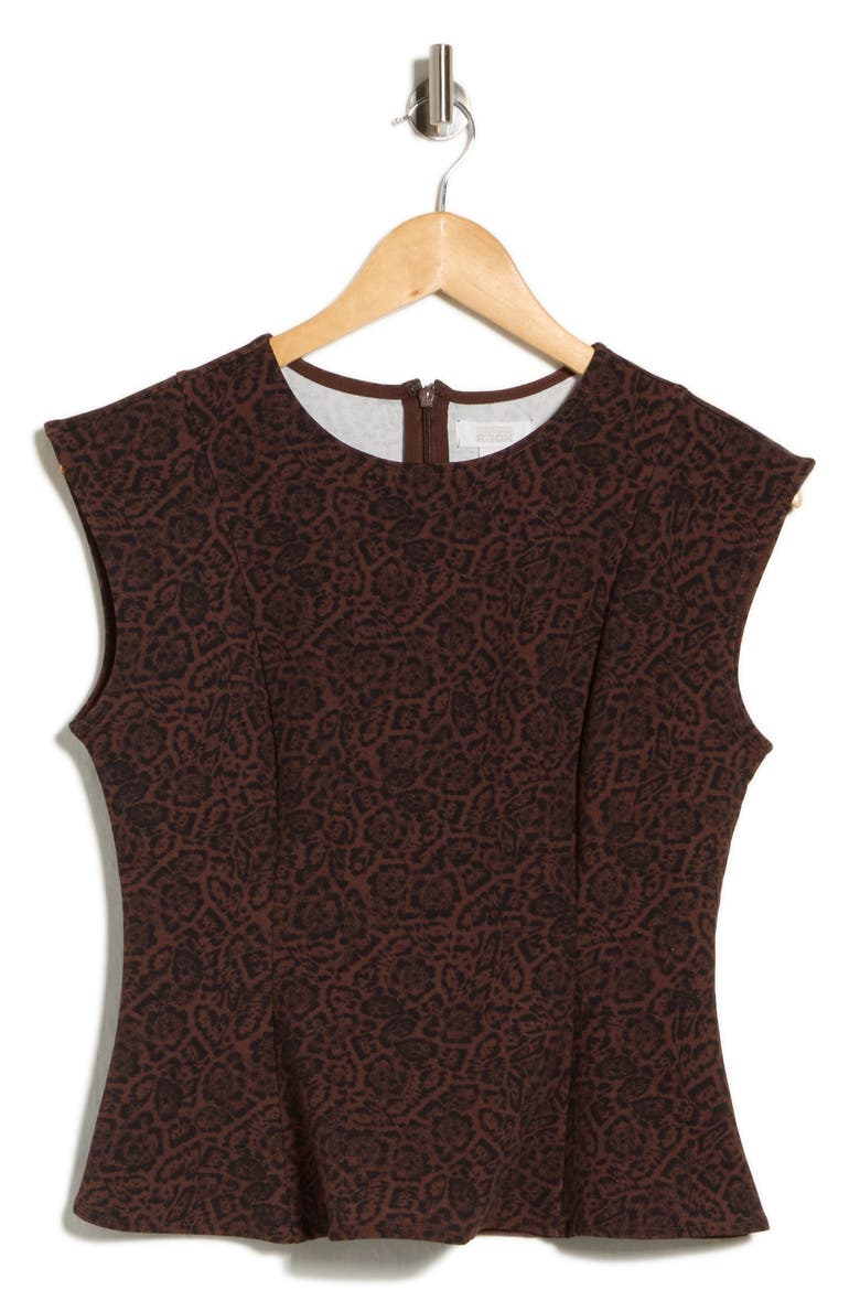 Seamed Peplum Top, Alternate, color, BROWN- BLACK ANIMAL ETCH