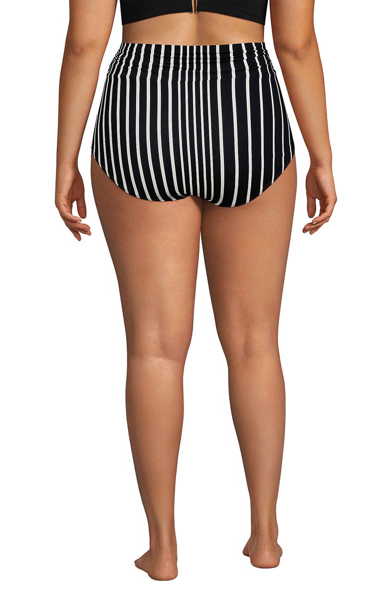 Lands' End Chlorine Resistant Ruched Natural High Waisted Full Coverage Bikini Swim Bottoms, Alternate, color, 