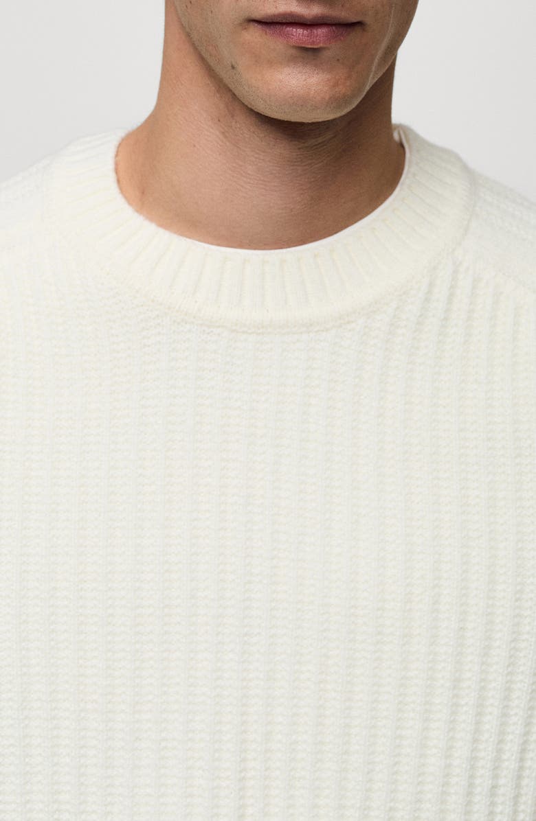 MANGO Crewneck Rib Sweater, Alternate, color, Off White