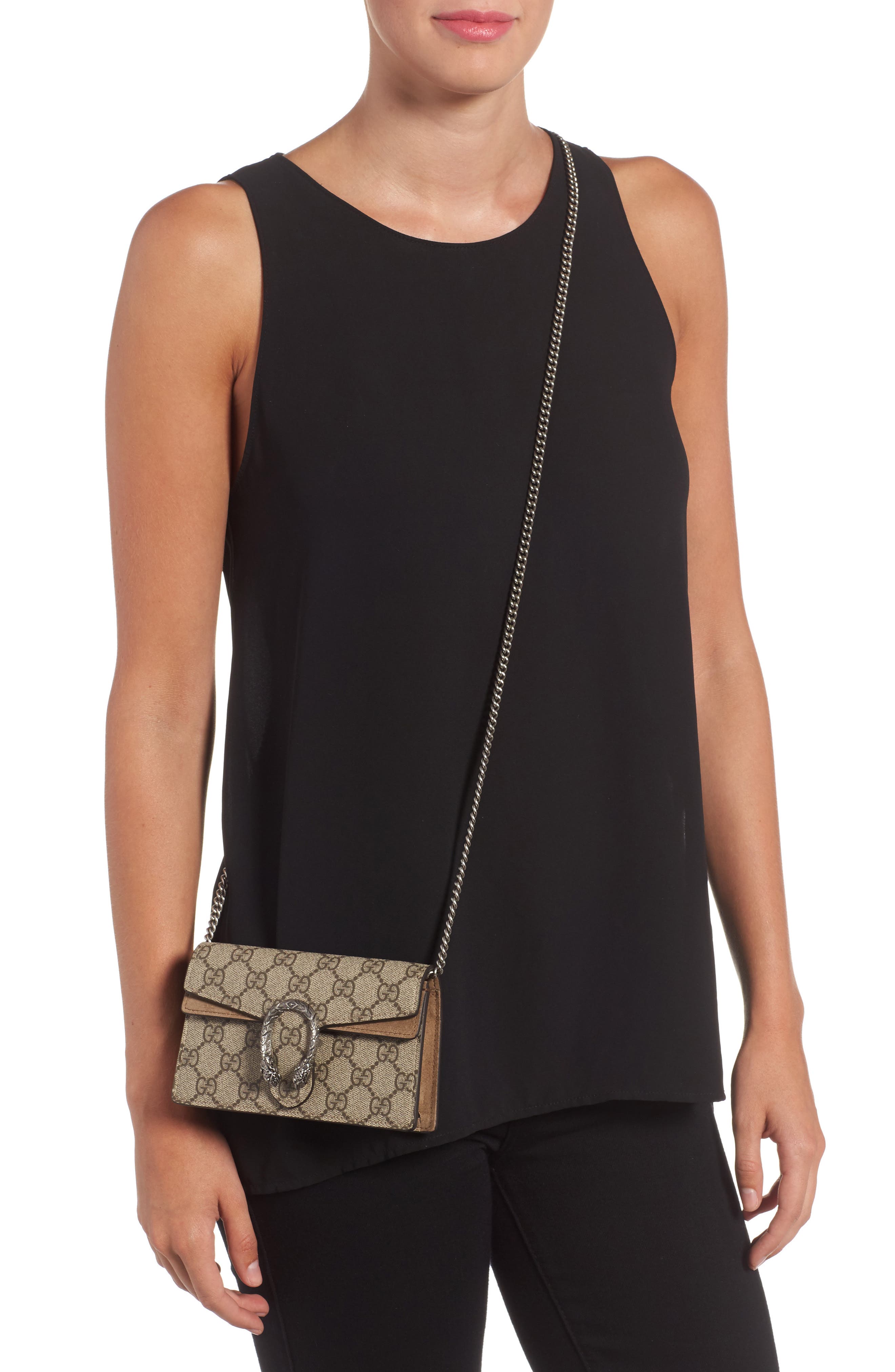 Gucci Super Mini GG Supreme Canvas & Suede Shoulder Bag, Alternate, color, 