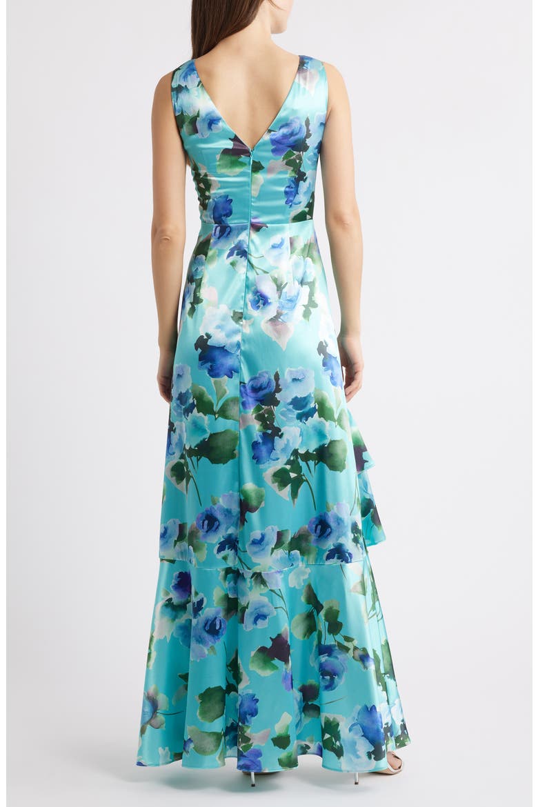Social Tiered Satin High-Low Cocktail Dress, Alternate, color, AQUA