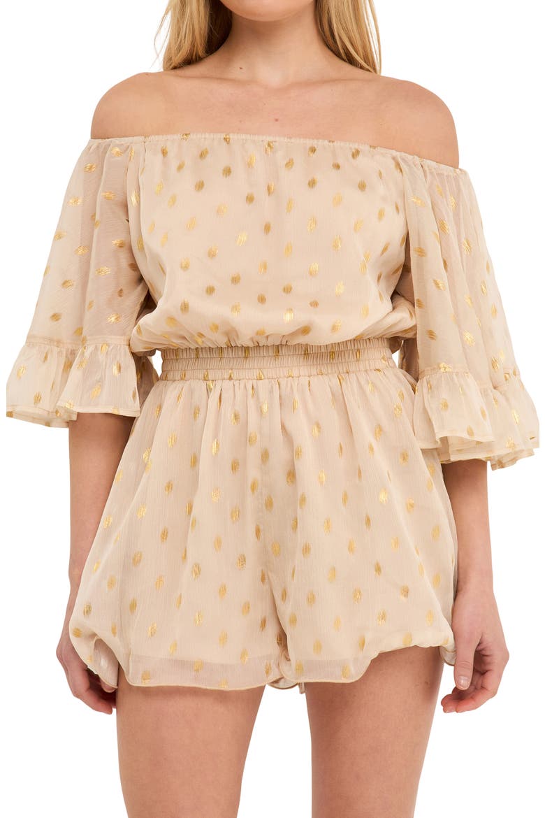 Off the Shoulder Chiffon Romper, Alternate, color, CREAM
