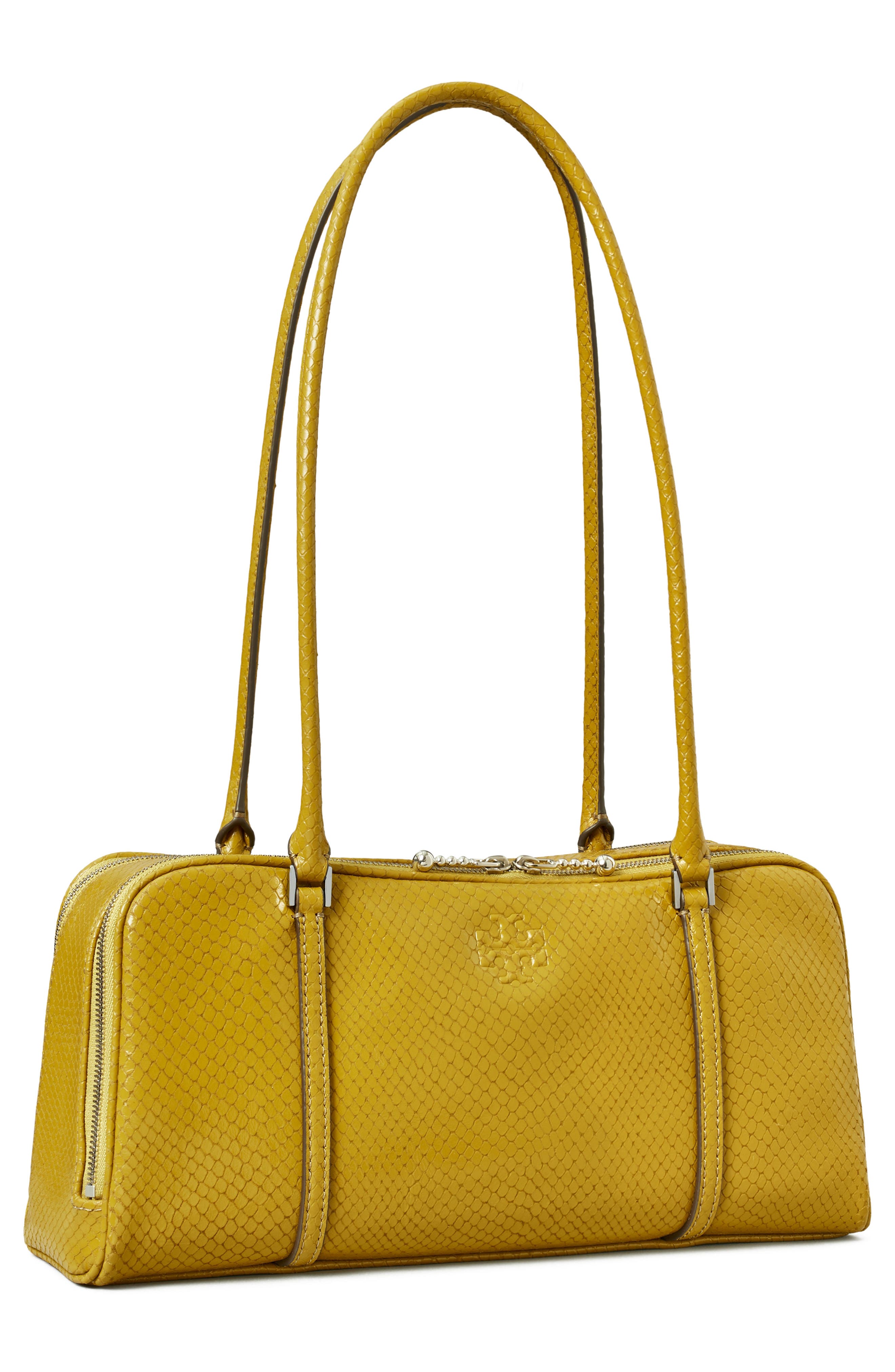 Tory Burch Marshmallow Croc Embossed LeatherShoulder Bag, Alternate, color, Island Palm