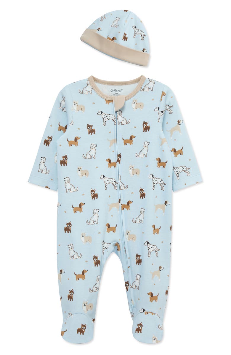 Little Me Dog Show Cotton Footie & Hat Set, Main, color, Blue