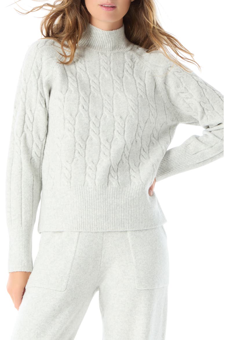 Coralina Mock Neck Cable Sweater, Main, color, LIGHT HEATHER GREY