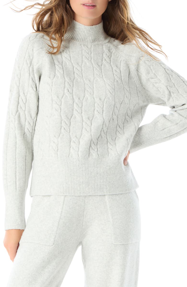 DO by Dee Ocleppo Coralina Mock Neck Cable Sweater, Main, color, Light Heather Grey