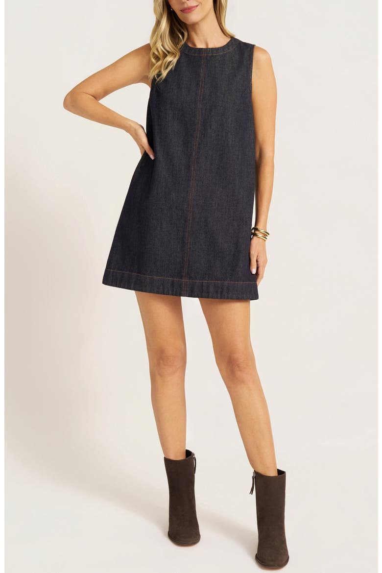 Ashton Faux Suede Shift Minidress, Main, color, DENIM