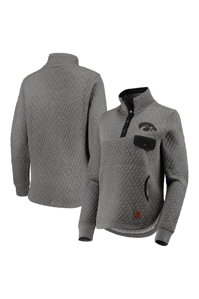Women's Pressbox Heathered Gray/Black Iowa Hawkeyes Magnum Quilted Quarter-Snap Pullover Jacket, Main, color, Heather Gray