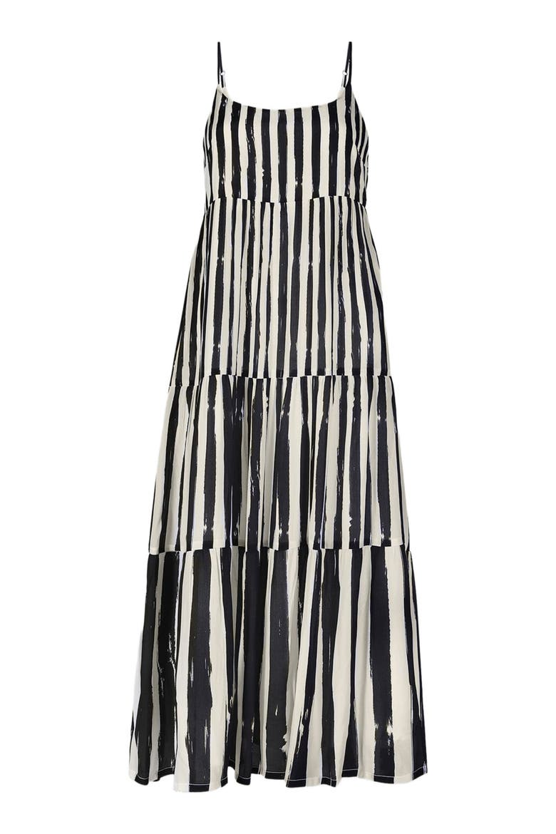 Strappy Tiered Maxi Dress, Alternate, color, Black/Off-white