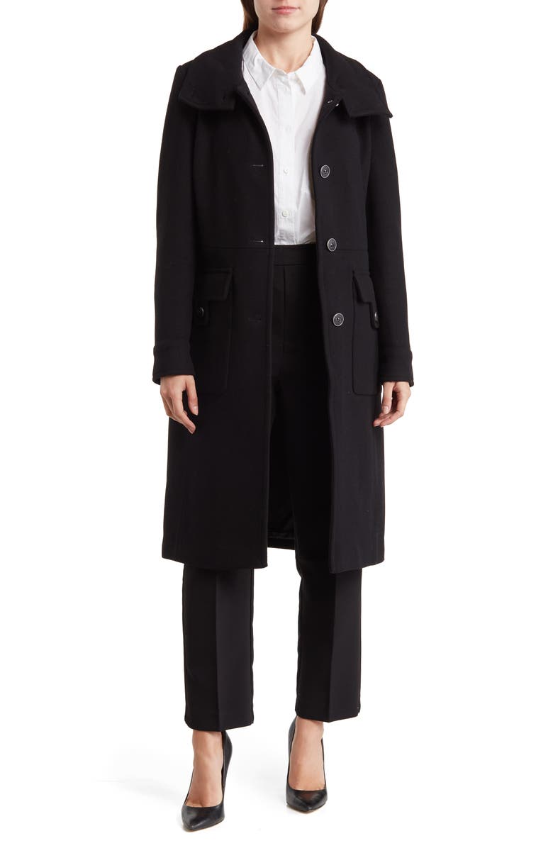 Andrew Marc Almedia Wool Blend Twill Coat, Alternate, color, Black