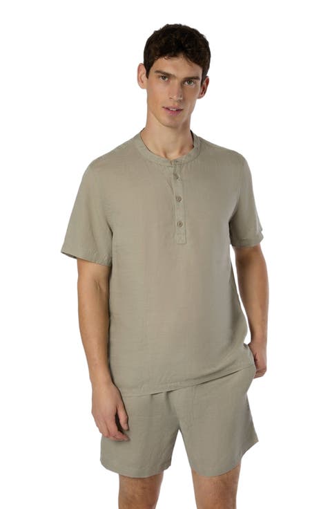 Linen Home Short Sleeve Henley Shirt