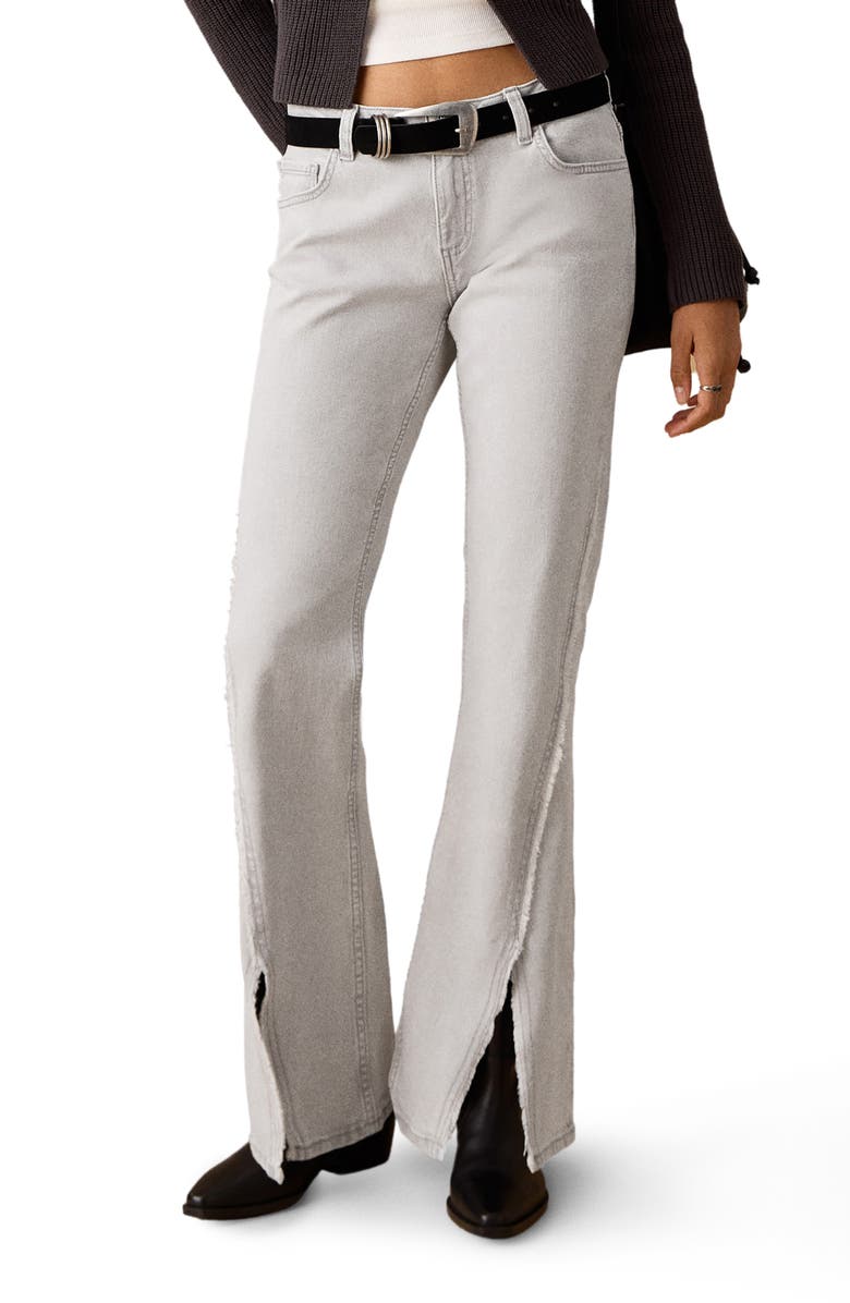 MANGO TEEN Front Split Hem Low Rise Flare Jeans, Main, color, Light Denim Grey