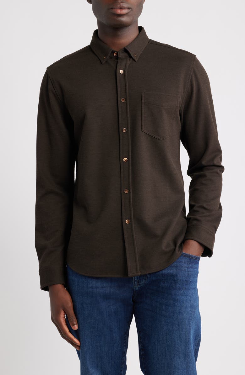 Rails Vincent Bird's Eye Knit Button-Down Shirt, Main, color, Espresso