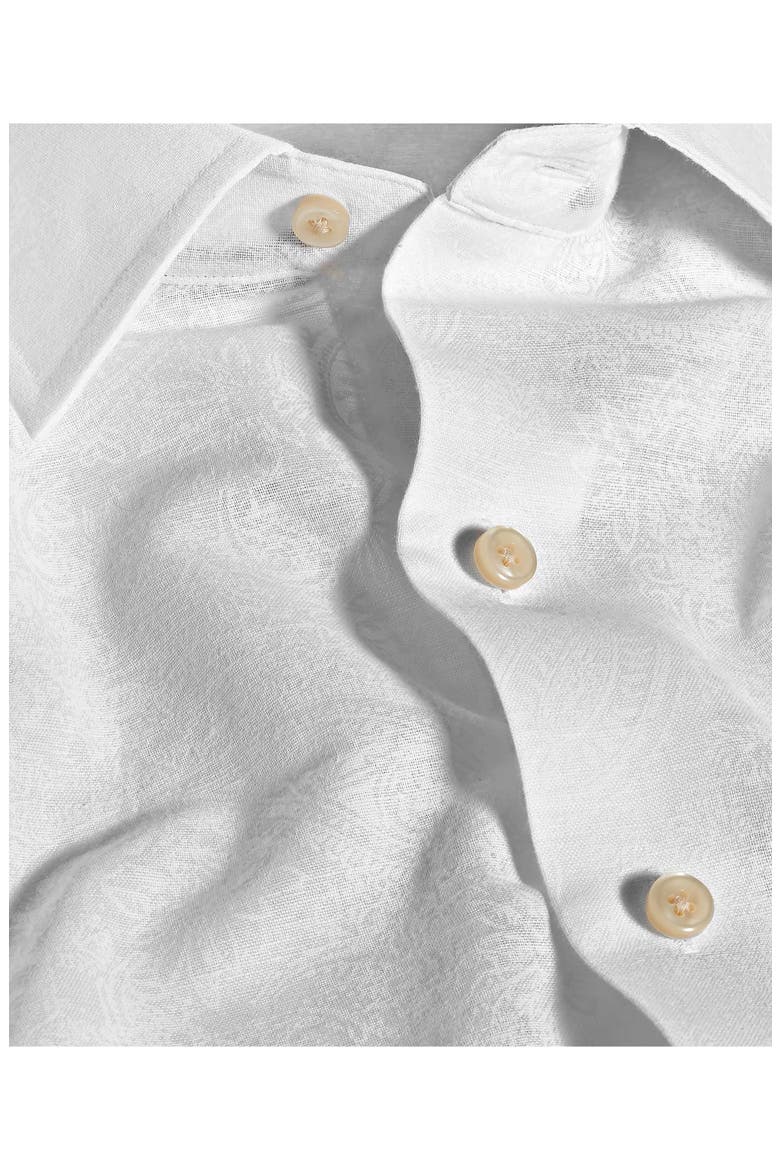 Paisley Print Short Sleeve Linen & Cotton Button-Up Shirt, Alternate, color, WHITE