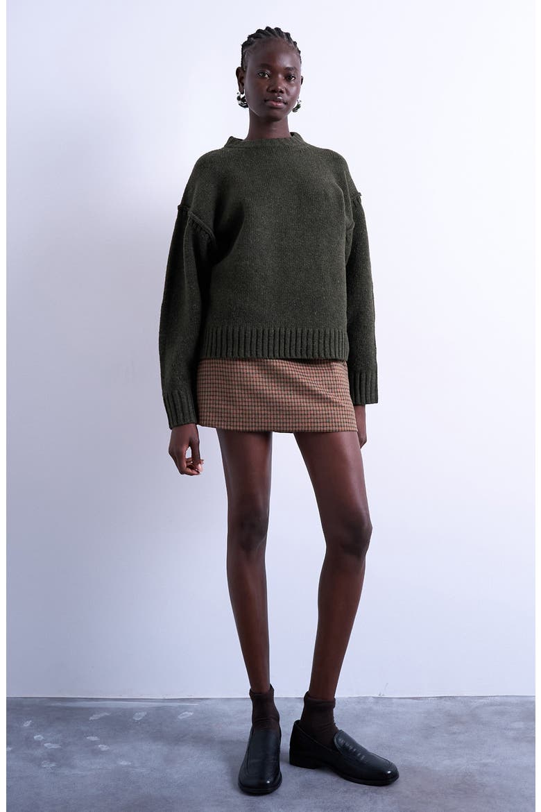 Exposed Seam Relaxed Fit Sweater, Alternate, color, KHAKI GREEN