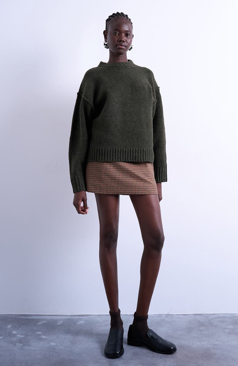 Topshop Exposed Seam Relaxed Fit Sweater, Alternate, color, Khaki Green