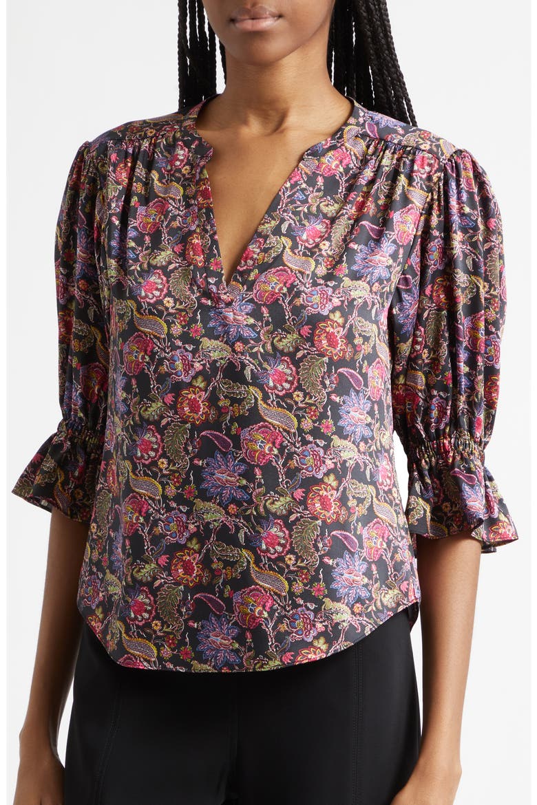 Paisley Eclipse Print Split Neck Top, Alternate, color, BLACK MULTI