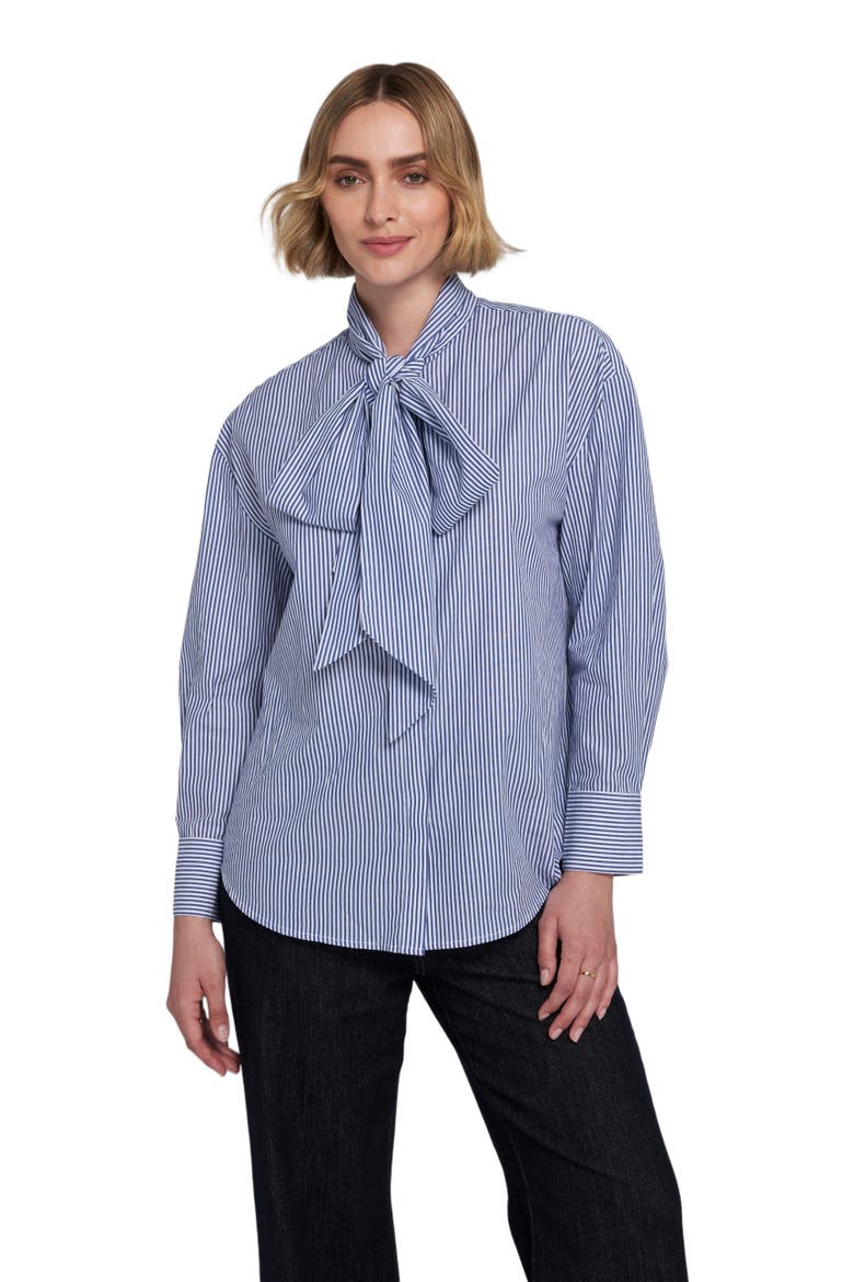 Striped Bow Shirt, Alternate, color, Navy/White