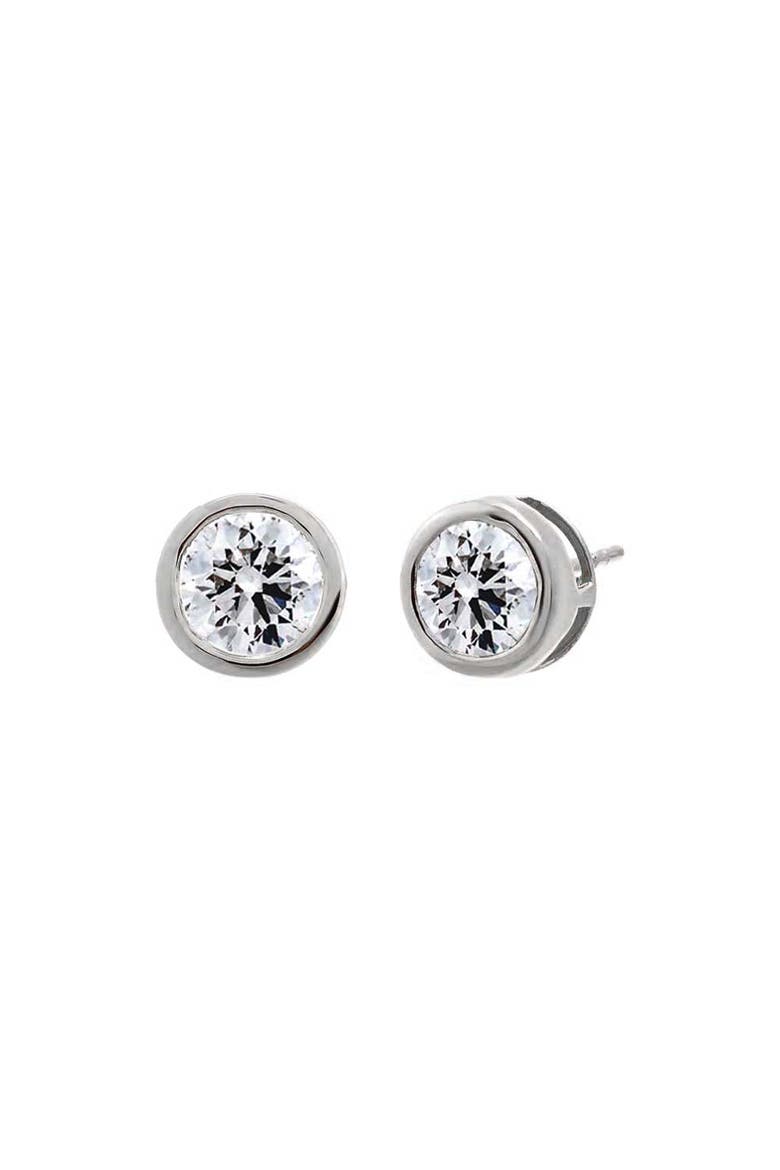 Lab Grown Diamond Solitaire Bezel Stud Earring 14K, Main, color, White Gold - 1 Carat