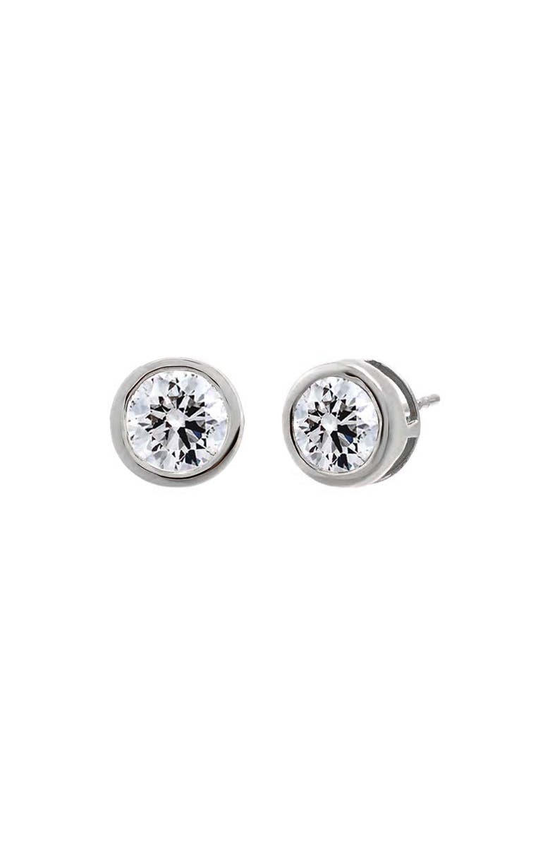 BY ADINA EDEN Lab Grown Diamond Solitaire Bezel Stud Earring 14K, Main, color, White Gold - 1 Carat