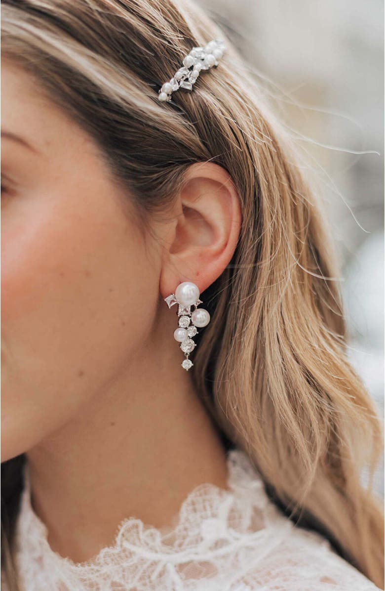 Untamed Petals Alexandra Pearl and Crystal Drop Earrings, Alternate, color, Silver