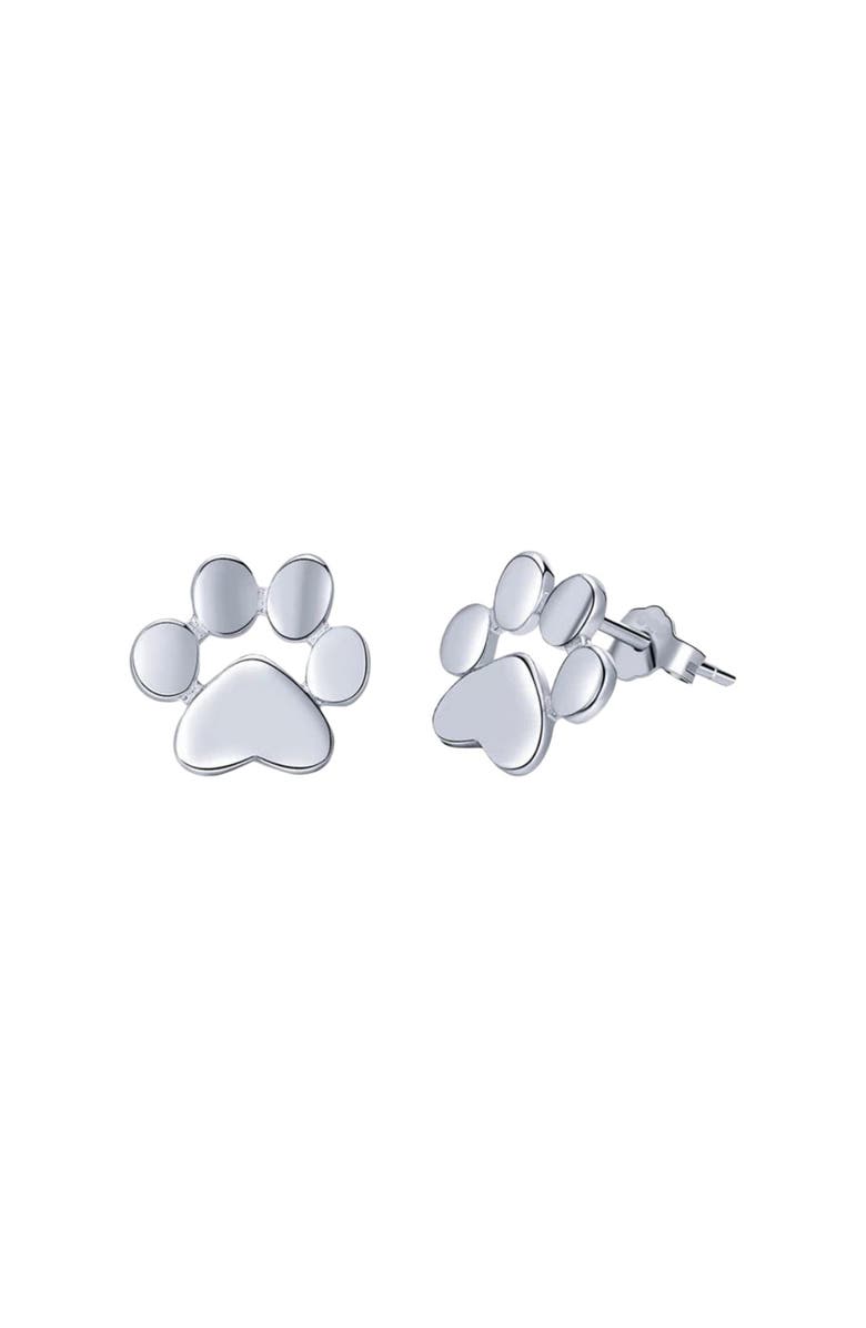 Hollywood Sensation GoldenPaw Paw Print Stud Earrings for Pet Lovers, Alternate, color, Silver