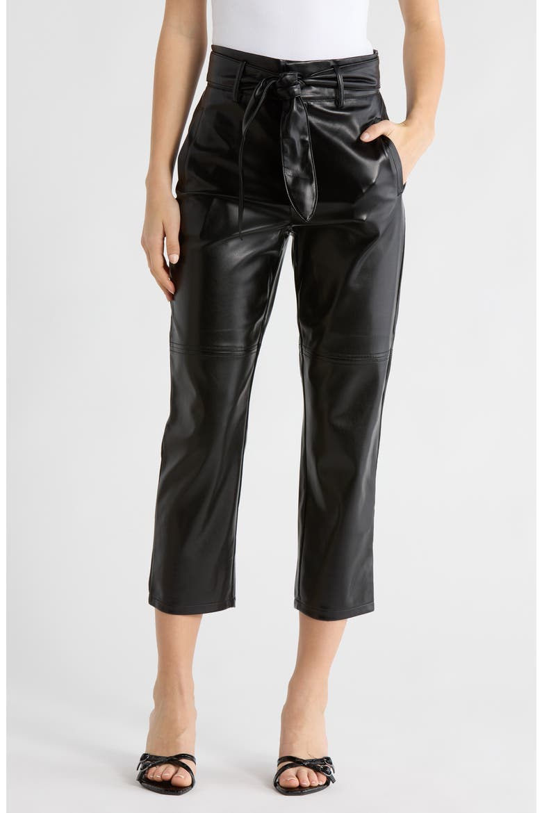Kimiko Tie Waist Faux Leather Pants, Main, color, BLACK
