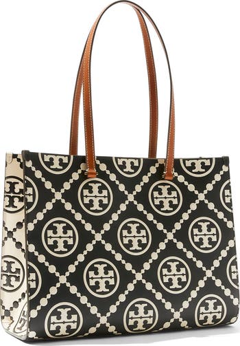 T Monogram Embossed Leather Tote