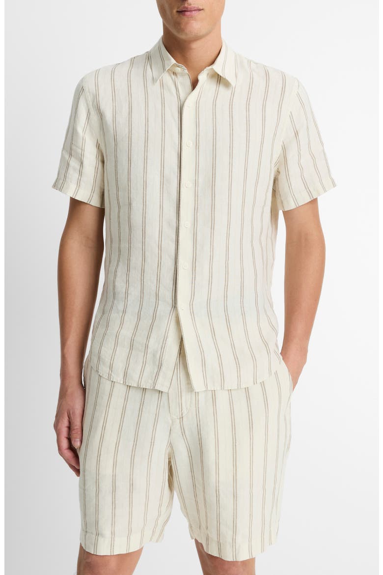 Stripe Classic Fit Short Sleeve Button-Up Shirt, Main, color, BLANCO