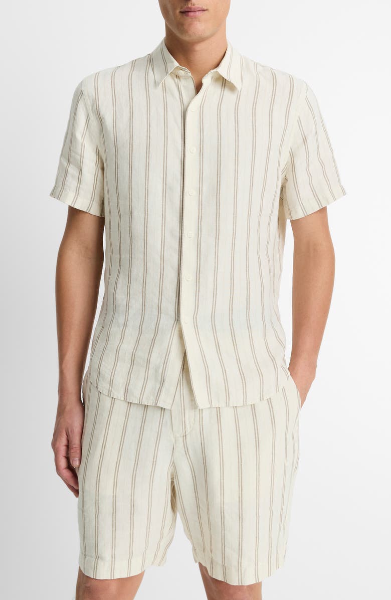 Vince Stripe Classic Fit Short Sleeve Button-Up Shirt, Main, color, Blanco