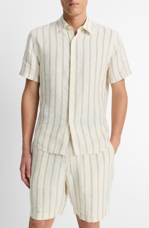Stripe Classic Fit Short Sleeve Button-Up Shirt