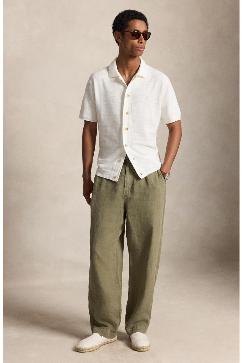 Short Sleeve Cotton & Linen Herringbone Full Button Cardigan, Alternate, color, DECKWASH WHITE