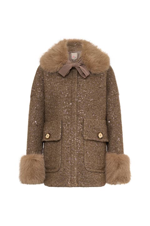 Sequined Coat With Fake Fur