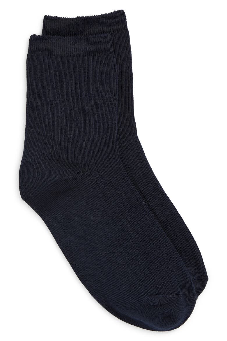 Rib Cotton Blend Crew Socks, Alternate, color, NAVY NIGHT