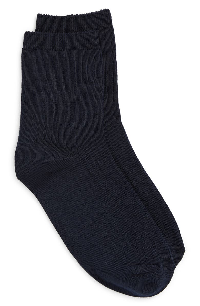 Nordstrom Rib Cotton Blend Crew Socks, Alternate, color, Navy Night