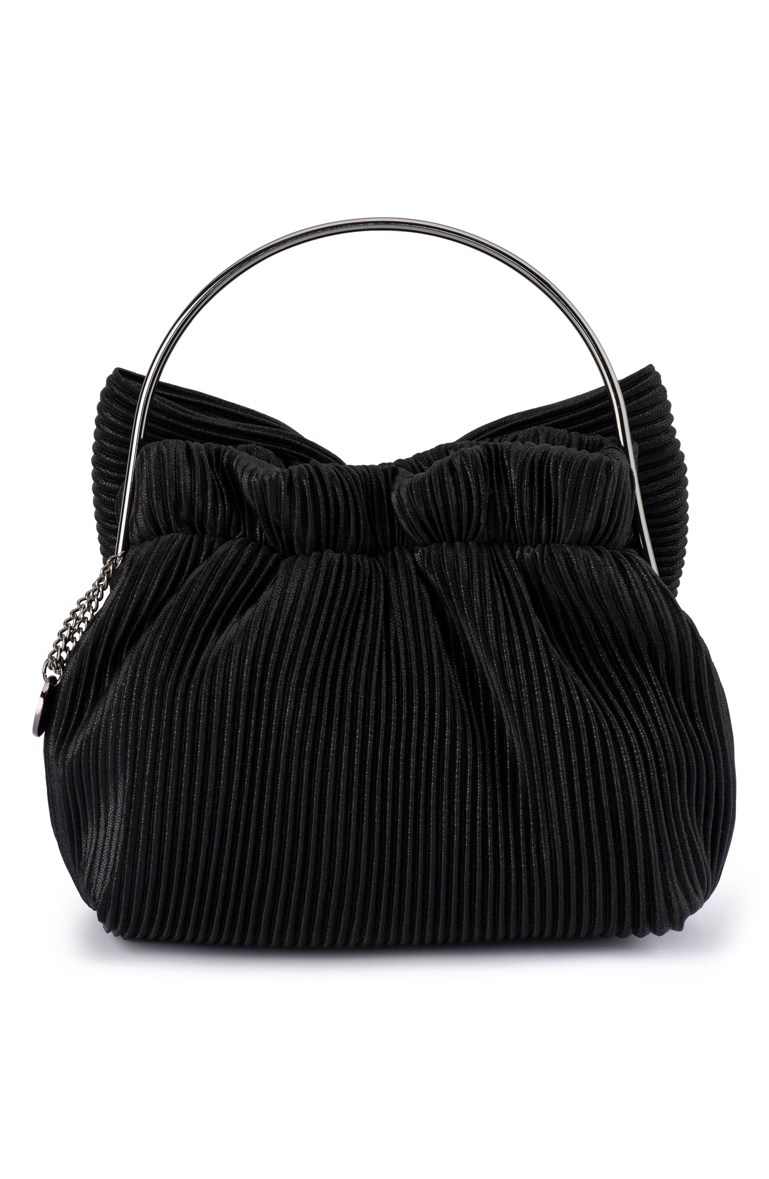 Olga Berg Elise Pleated Top Handle Bag, Alternate, color, Black