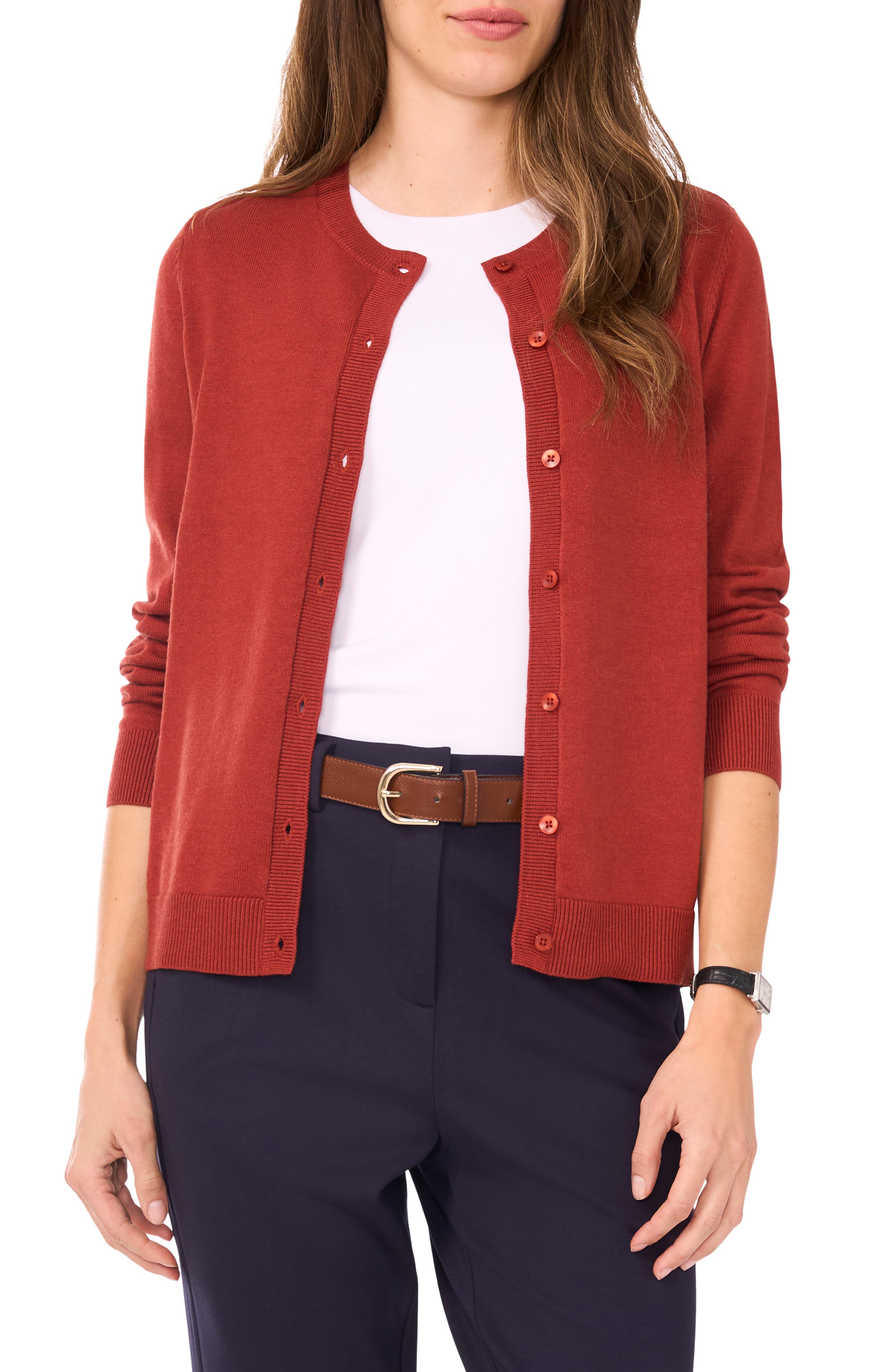 Halogen ® Crewneck Cardigan In Red